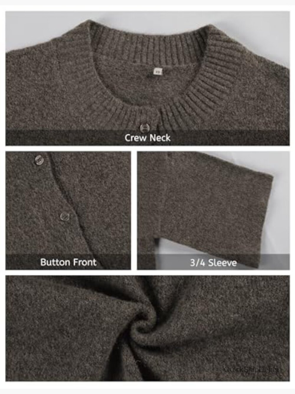 Lightweight Cropped Cardigan Sweater Button Up Knitwear Women 3/4 Sleeve - Picture 4 of 7